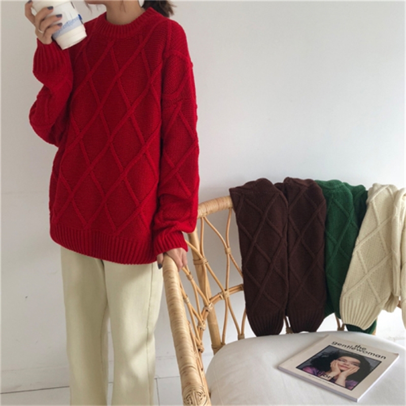 

2021 New Spring Color Plaid Female Neck Long Sleeve Knit Sweater Ladys Nvl9, Beige