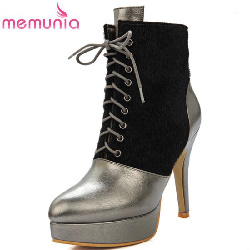 

MEMUNIA 2020 big size 46 sexy thin high heels platform shoes ladies party wedding shoes pointed toe fashion ankle boots women1, Black
