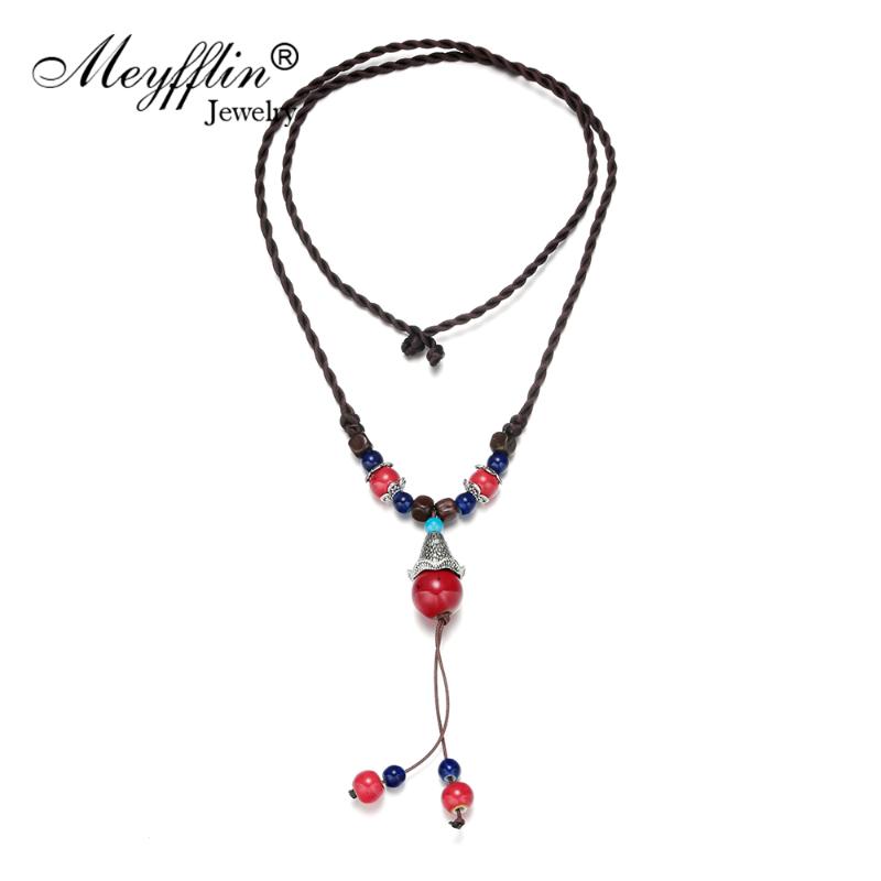 

Meyfflin Ethnic Ceramic Long Necklaces & Pendants Red Green Water Drop Necklace for Women Rope Chain Jewelry Collier Gift