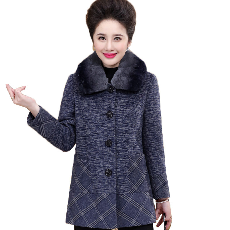 

2021 New Female Middle-aged Jacket Mixed Wool Mid-one Breasted Mesh Outerwear Autumn Thick Warm Coat HSUG, Purple.