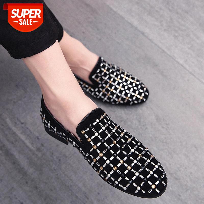 

Handmade Glitter Crystal Men Velvet Loafers Bling Luxury Rhinestone Noble Party Men Dress Shoes Wedding Performing Shoes Zapatos #GQ0Z, Black