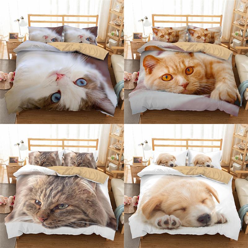 

ZEIMON Sweet Cat Dog Bedding Set Lovely Animals Soft Microfiber 2/3Pcs Duvet Cover with Pillowcase Full Single Double Size, 063-5