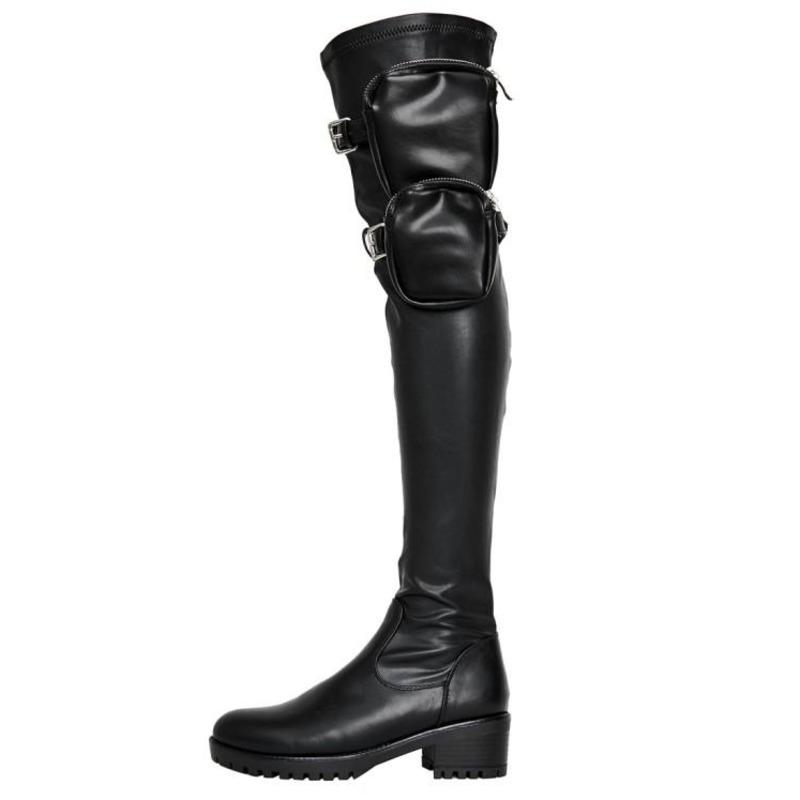 

DEAT 2020 New Autumn And Winter Fashion Casual Black Round Toe Leather Single Shoes Women Long Cool Boots SG377