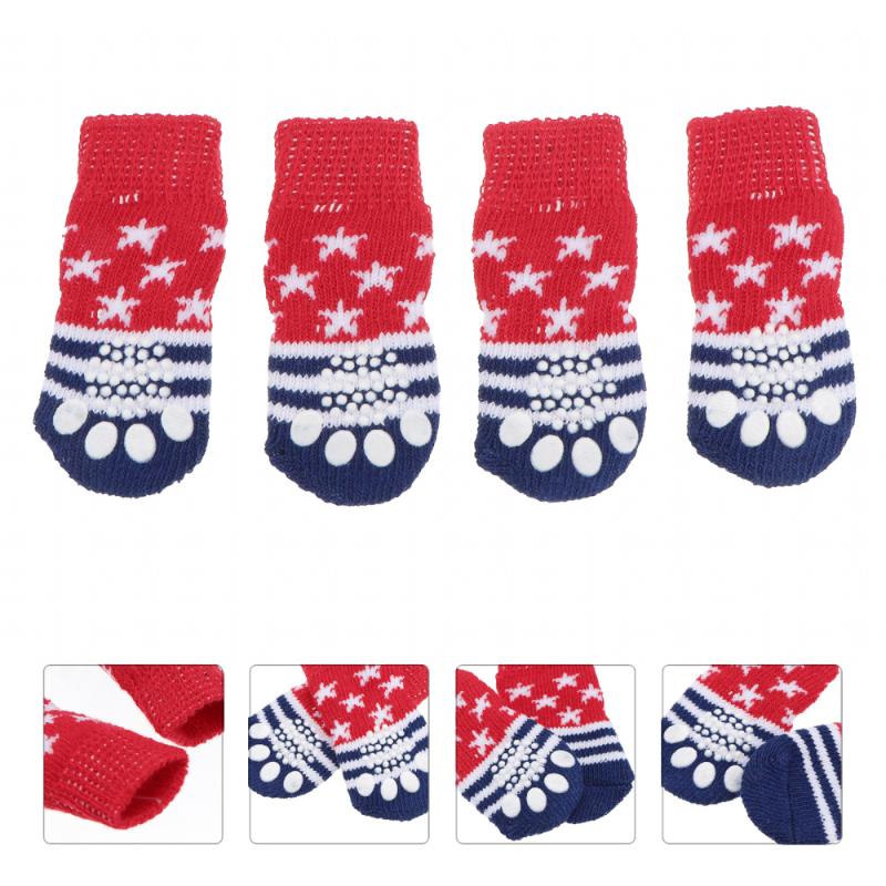 

4Pcs Pet Socks Dog Socks Anti-Slip Warm Footwear Pet Protectors for Pets, Red cyan