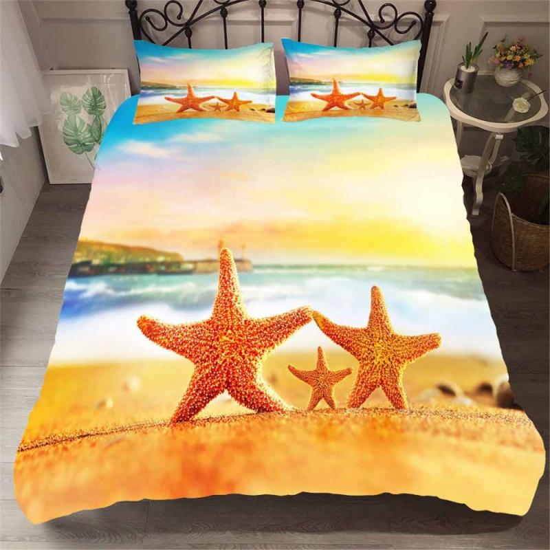 

2/3 Pieces Beach Starfish Bedding Set Vacation Duvet Cover For Bedroom Bed Quilt Cover Home Customized Luxury Bed Set, As picture