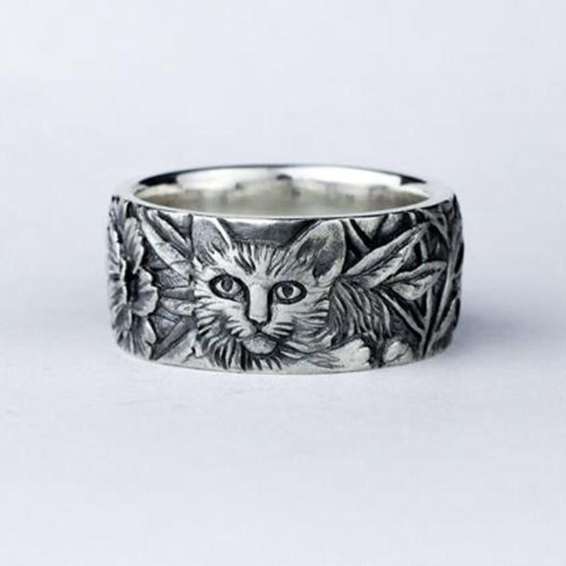 

Gothic Retro Rings For Men Do Old Silver Color Unique Cat And Mouse Leaf Vintage Punk Man Ring Fashion Handwork Jewelry 40M795