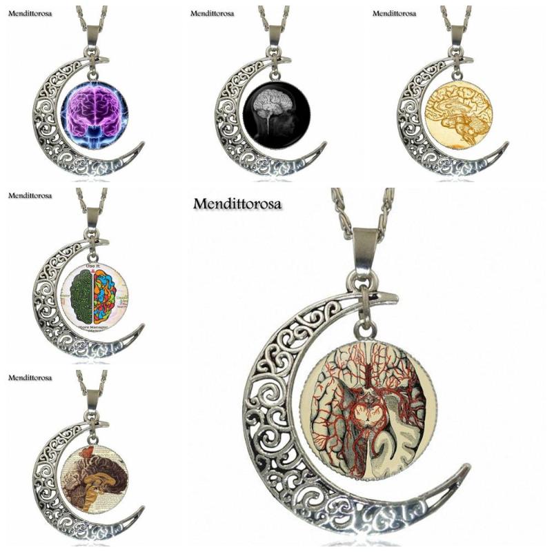 

For Women Girls Ladies Statement Best Gift Necklace Fashion Long Chain With Crescent Shaped Necklace Jewelry Anatomical Brain
