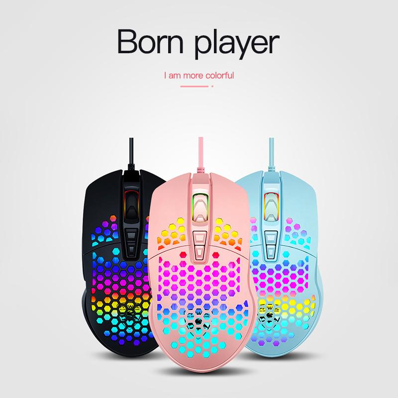 

4000DPI USB Wired Gaming Mouse RGB Gamer Mouses Honeycomb Hollow Ergonomic Design For Desktop Laptop PC Computer Peripherals