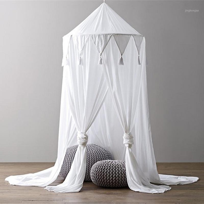 

Kid Baby Bed Canopy Bedcover Mosquito Net Curtain Bedding Round Dome Tent Cotton Hung Dome Chiffon Pennant Fringed Mosquito Net1
