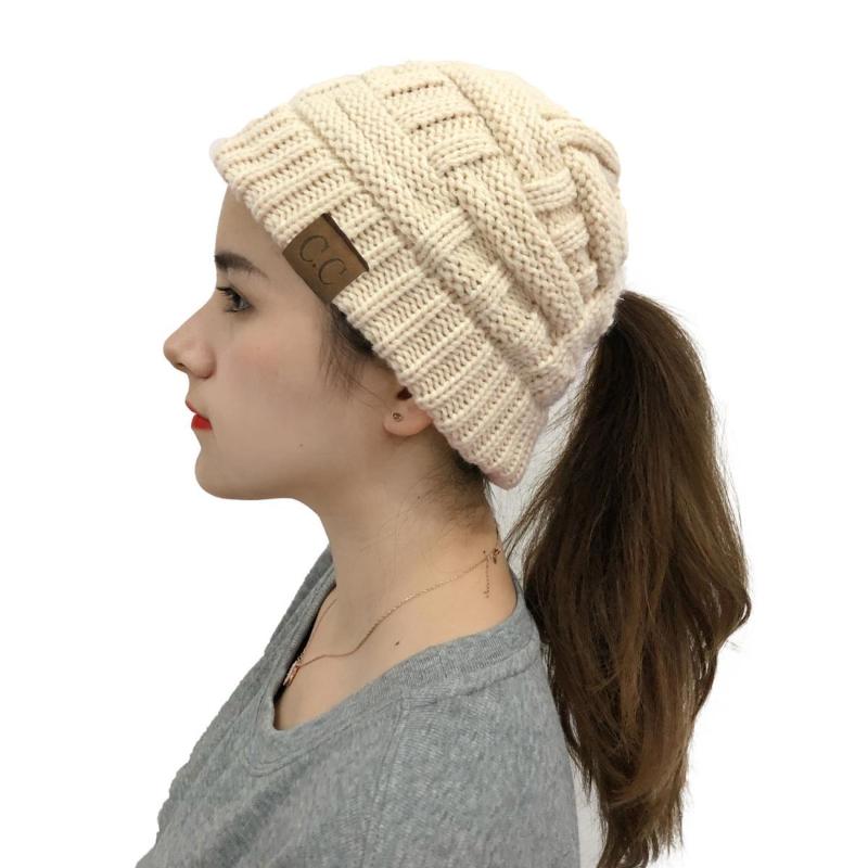 

Beanie/Skull Caps Female Knitted Hat Convenient For Ponytails Winter Autumn Adults Children Warm Comfortable Cover Head White Black Gray Pin