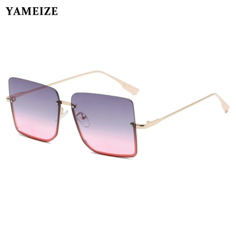 

Sunglasses YAMEIZE Brand Designer Square Women Oversized Rimless Sun Glasses For Female Metal Half Frame Eyeglasses Man