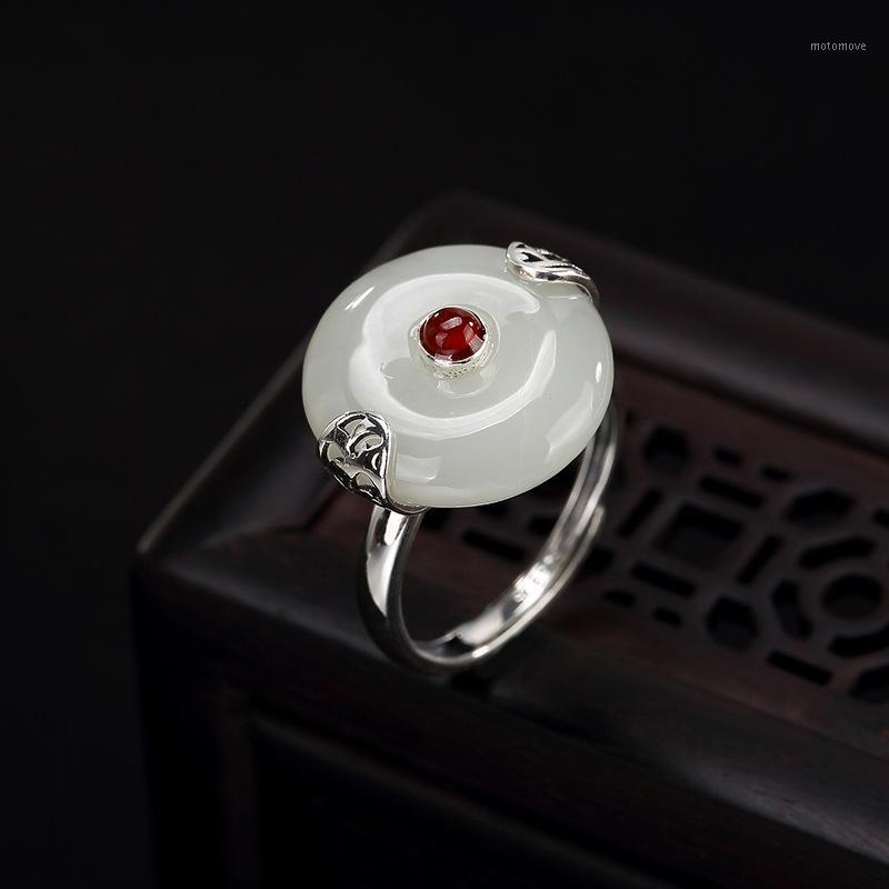 

Silver 925 ring Ring jewelry woman Sterling silver natural Hetian jade and white jade safety buckle opening adjustable Costume1