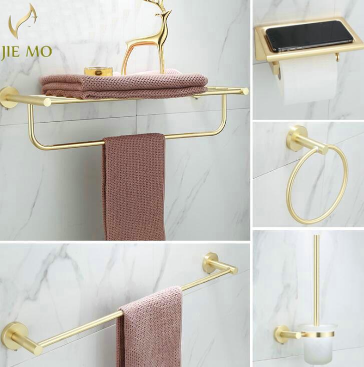 

304 stainless steel brushed gold towel rack set for Nordic light luxury gold bathroom shelf toilet pendant
