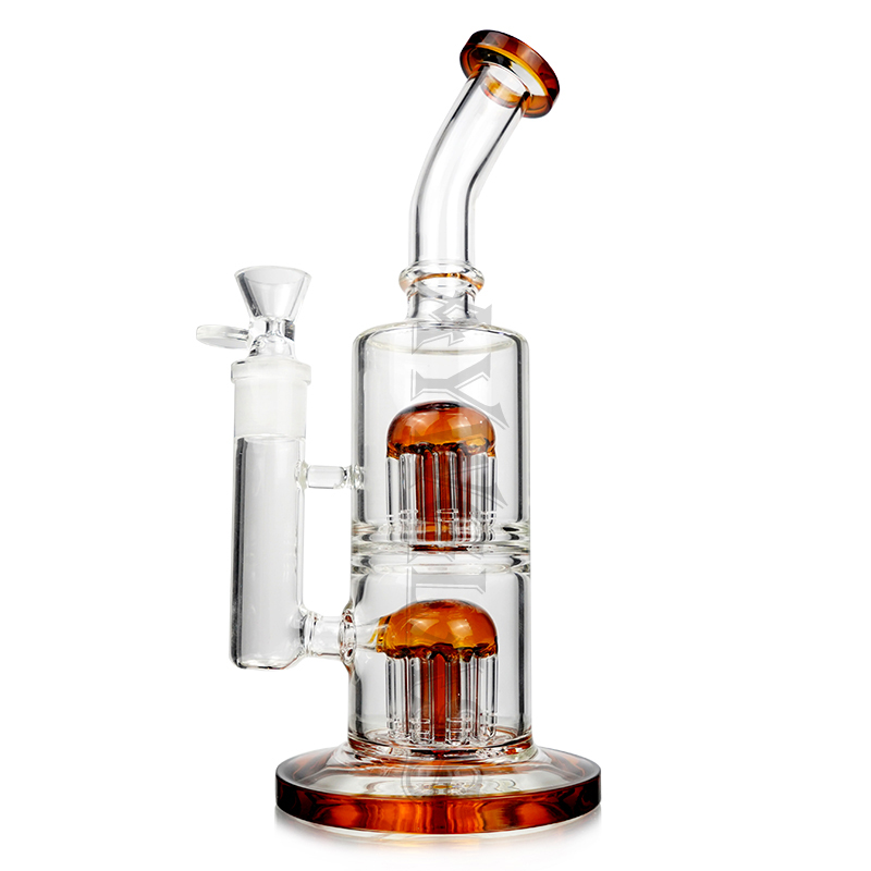 

11 " Amber glass bong hookah double 8 arm trees dab rigs smoking water pipe Aywglass