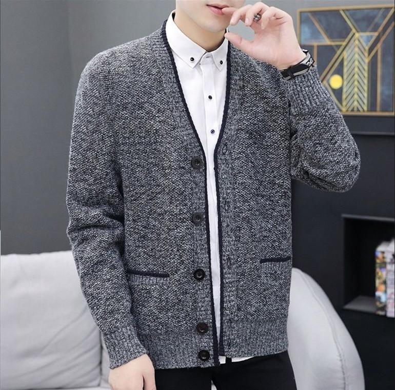 

Autumn Winter Men V-neck Cardigan Warm Spacious Soft Patchwork Comfortable Jacket Knitted Casual Male Sweater Drop Shopping, Blue