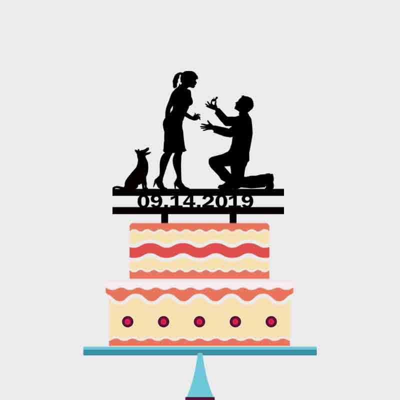 

Personalized Wedding Date Bride Groom and Dog Acrylic Cake Topper For Wedding & Engagement Cake Decoration YC030