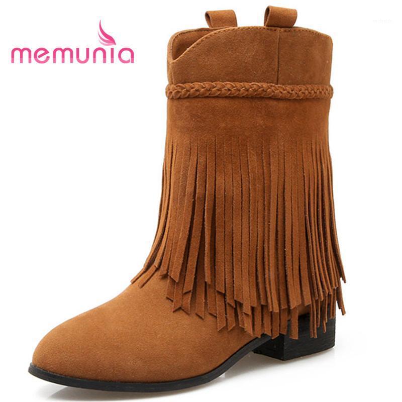

MEMUNIA 2021 new arrive ankle boots elegant fringe fashion boots comfortable low heel pointed toed winter1, Beige