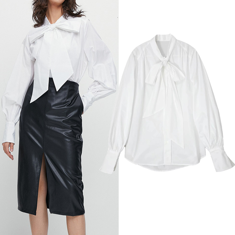 

New Fashion Bow White Oversize Shirts Women 2021 Spring Button Up Long Sleeve Top Female Elegant Korean Large Size Blouses Bvgf