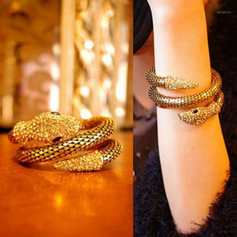 

1PC Hot Popular punk Gold color snake Bangle retro club Snake Spiral Bracelet Upper Arm Cuff Armlet Armband Bangle Jewelry Gifts1