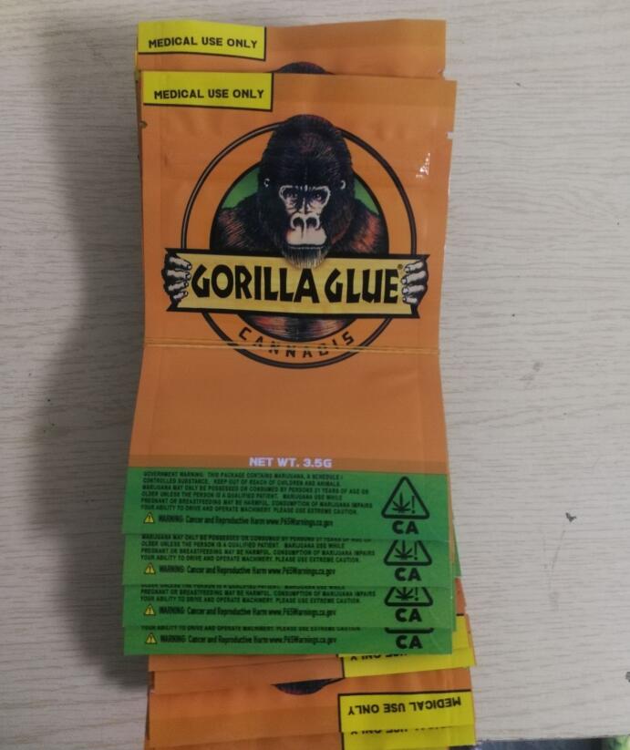 

GORILLA GLUE BAG 3.5g Smell Proof Bags Vape Packaging for Dry Herb GORILLA GLUE mylar Zipper bag DHL Free INSANE JEEP