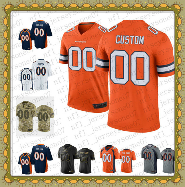 

2020 Custom Men's women youth Denver Broncos 100th season camo green white grey orange Vapor Limited rush Football Jersey, Black