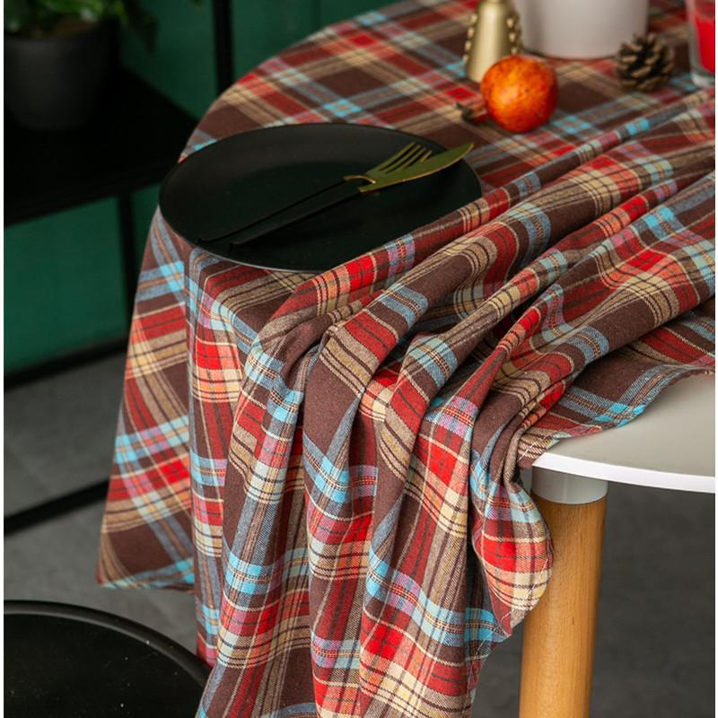

Table Cloth Christmas Printed Decorative 50%Cotton Linen Round Tablecloth With Oilproof Thick Rectangular Dining Cover, Red