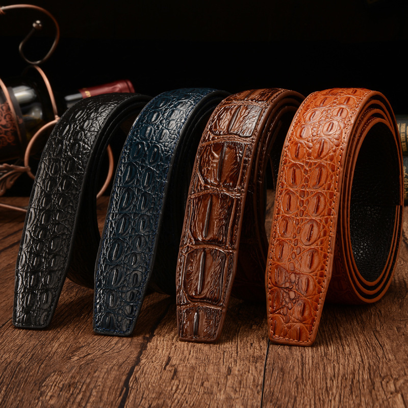 

Designer Belts Men High Quality Genuine Leather crocodile grain Strap Luxury No Buckle Business Automatic Belt Ceinture Homme 201214, Black