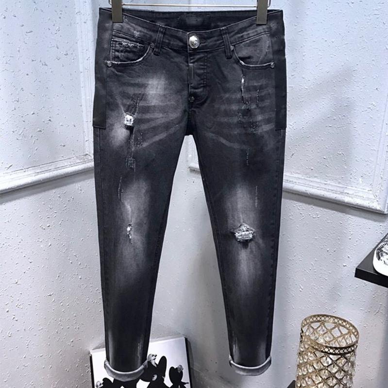 

Mens designer jeans mens jeans distressed skinny ripped men jeans destroyed trousers luxury mens pants motorcycle biker hip hop men pants, Blue