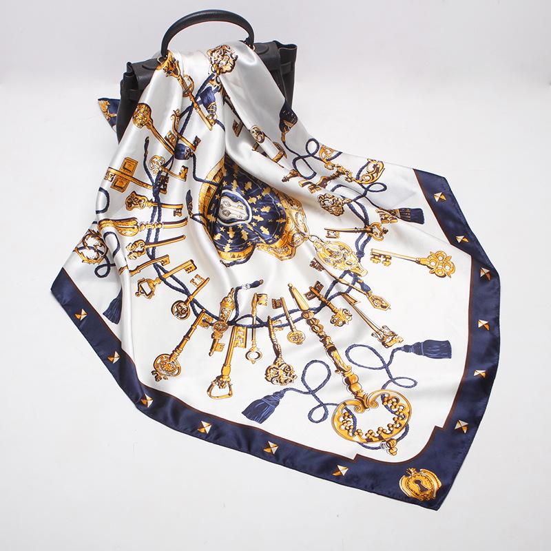 

2021 90x90 Keychain chain Multipurpose women Silk twill scarf Satin square tie Hairband ladies foulard femme towel bufanda shawl