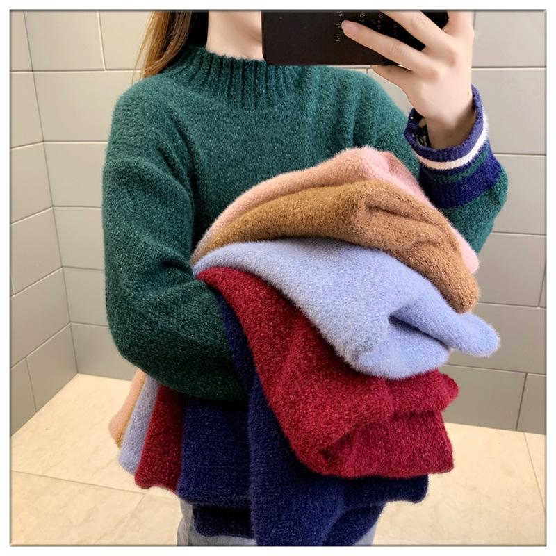 

Half Turtleneck Sweater Women's Loose Pullover 2021 Autumn/Winter New Women's Knitwear Inner Thickening Warm Base Shirt