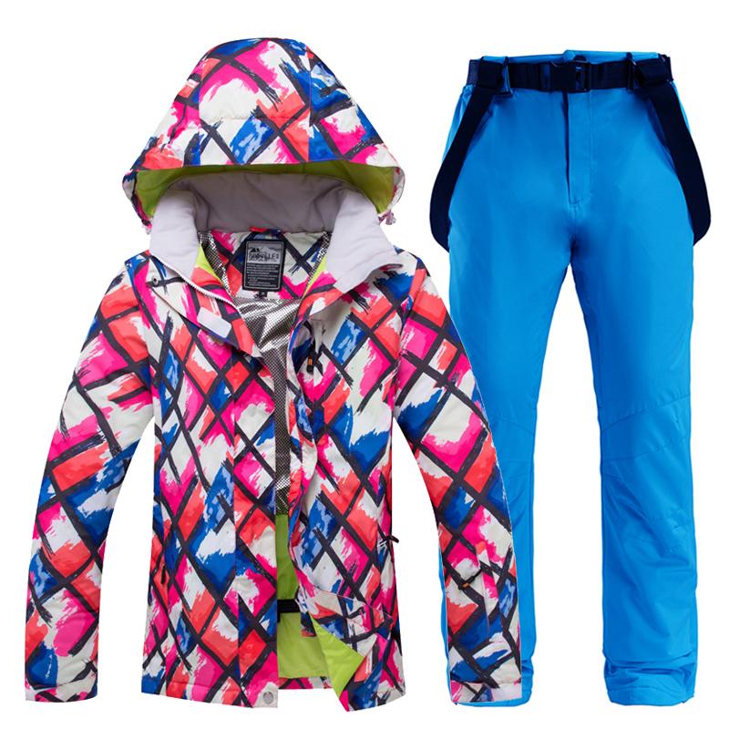 

Ski Suit for Women Waterproof Windproof Outdoor Jacket and Pants Winter Warm Coats Skiing and Snowboarding Suits Female Clothes, Color 15