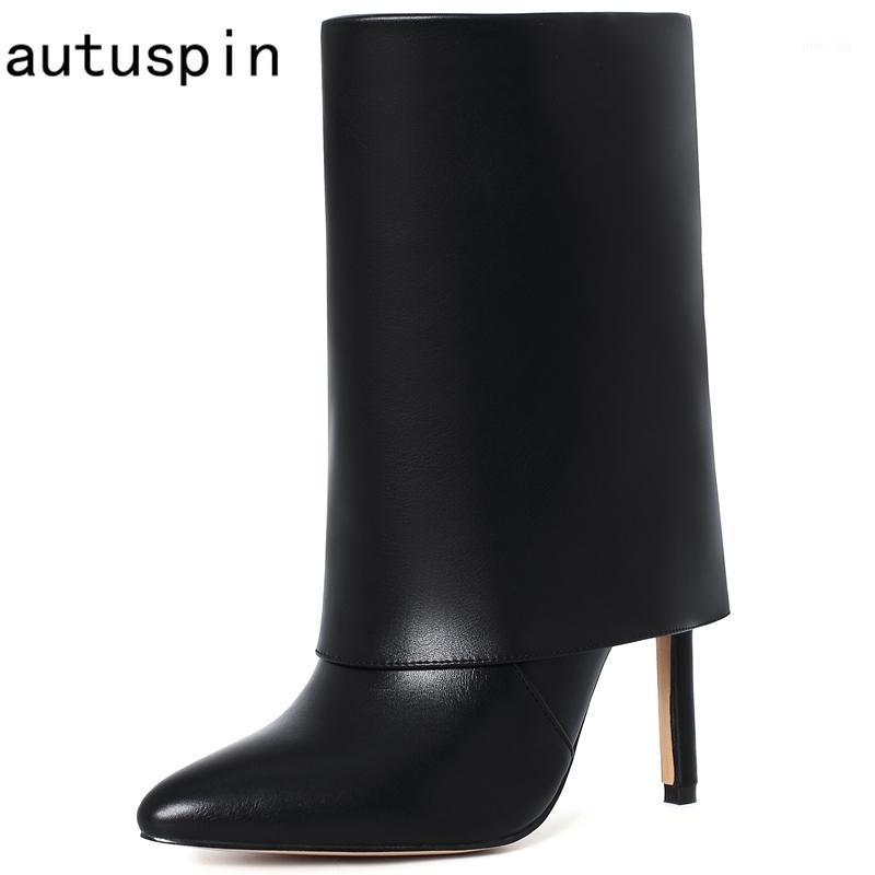 

Autuspin Sexy High Heels Women Winter PU Leather Fashion Boots Female Wide Mid-calf Shoes for Party Night Club 12cm Stilettos1, Black