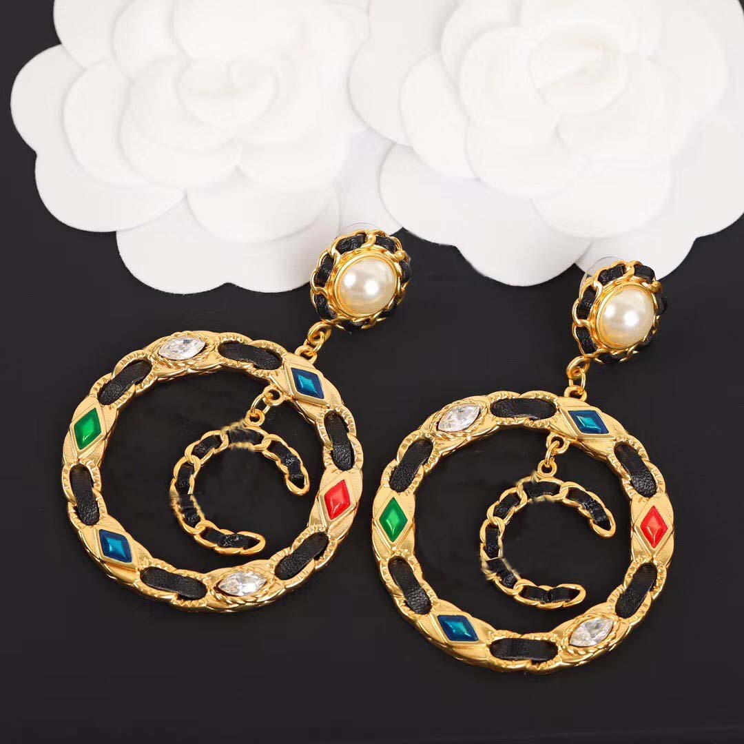 

2021 Luxurious quality round shape with leather and stone black geunuin leather for women wedding jewelry gift free shipping PS3532, Golden