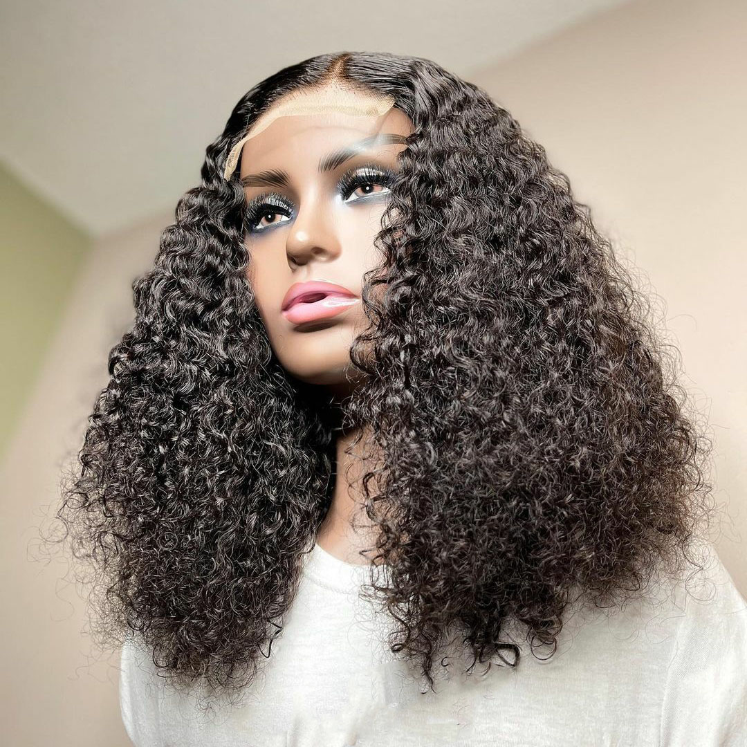 Costume Accessories Miiddle Part Natural Black Synthetic Hair With Natural Hairline Short Bob Curly Pre Plucked Lace Wigs High Temperature-image-749168657