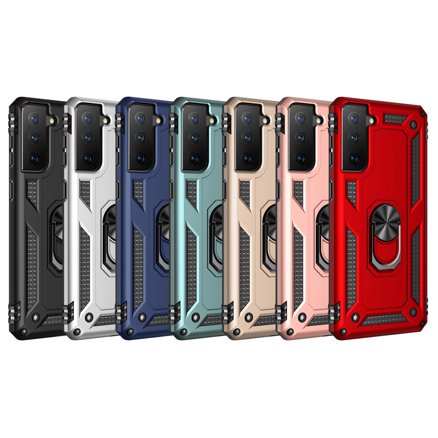 

Slim armor ring holder phone cases for Samsung M52 F52 M21 M32 A12 A22 A32 A42 A52 A72 A82 A02S A03 Core A02 M02 A31 magnetic bracket shell protective cover, B#1 black (30pcs/color)