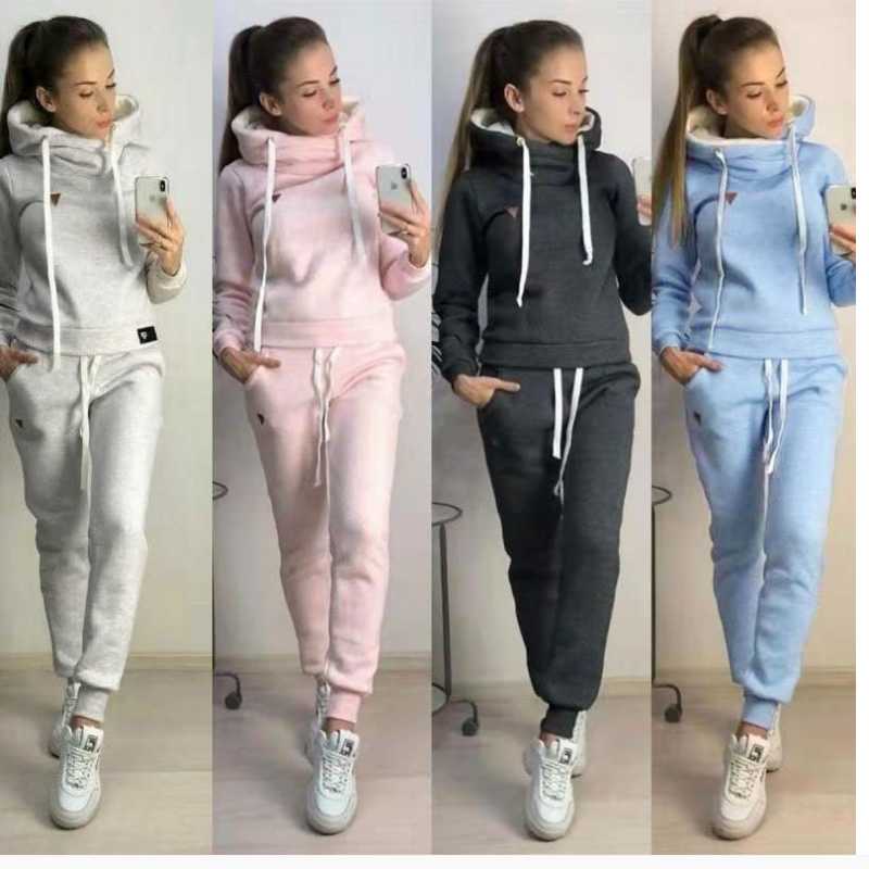 

Women' leisure sports fitness suit outdoor running cross collar warm pullover solid color 2-piece light blue elastic Leggings, Dark grey