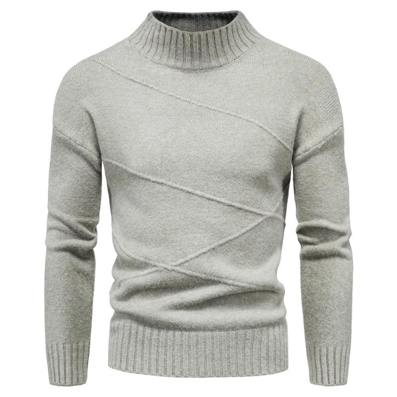 

Autumn winter Men's sweater Men's high quality semi turtleneck plain color casual sweater slim-fit brand knit pullover, Black