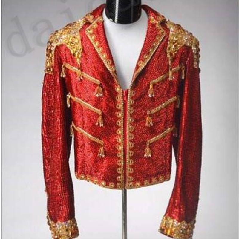 

2020 Jackson Sequin Michael Suits Man Jackets Attire Disco Bar Male Rock Band Stage Singer Costume S-3xl T5r5, Red.