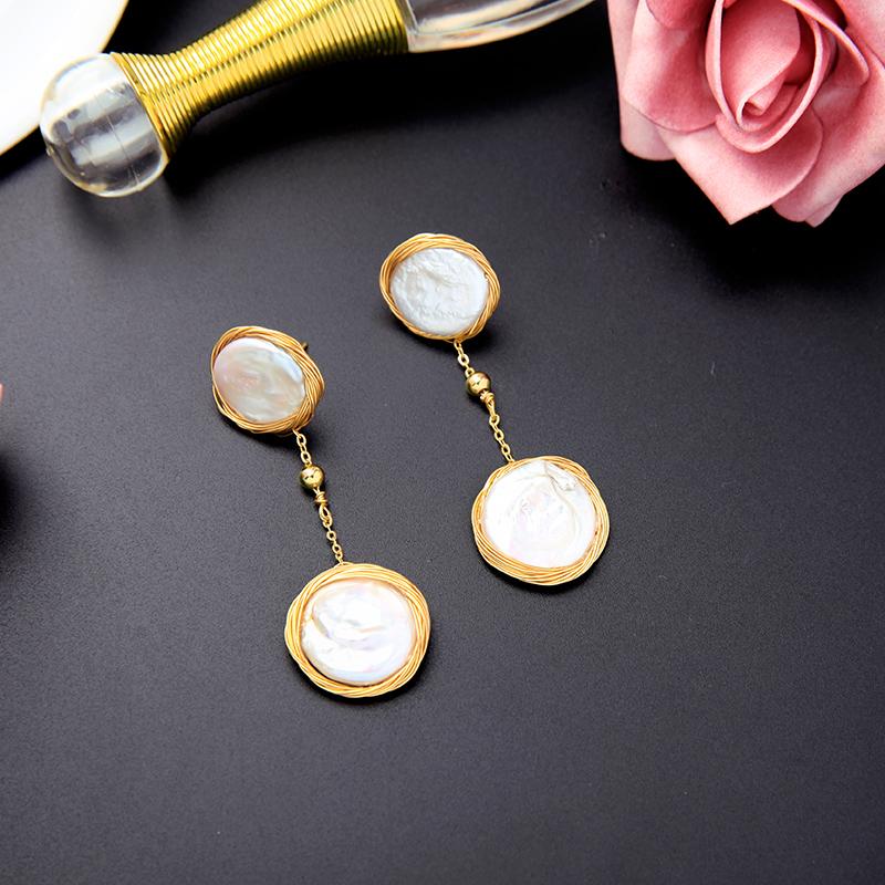 

Ethnic Gold Color Baroque Irregular Cultured Pearl Stud Earrings For Women Gifts Charming Date Gift Earring Handmade Classic