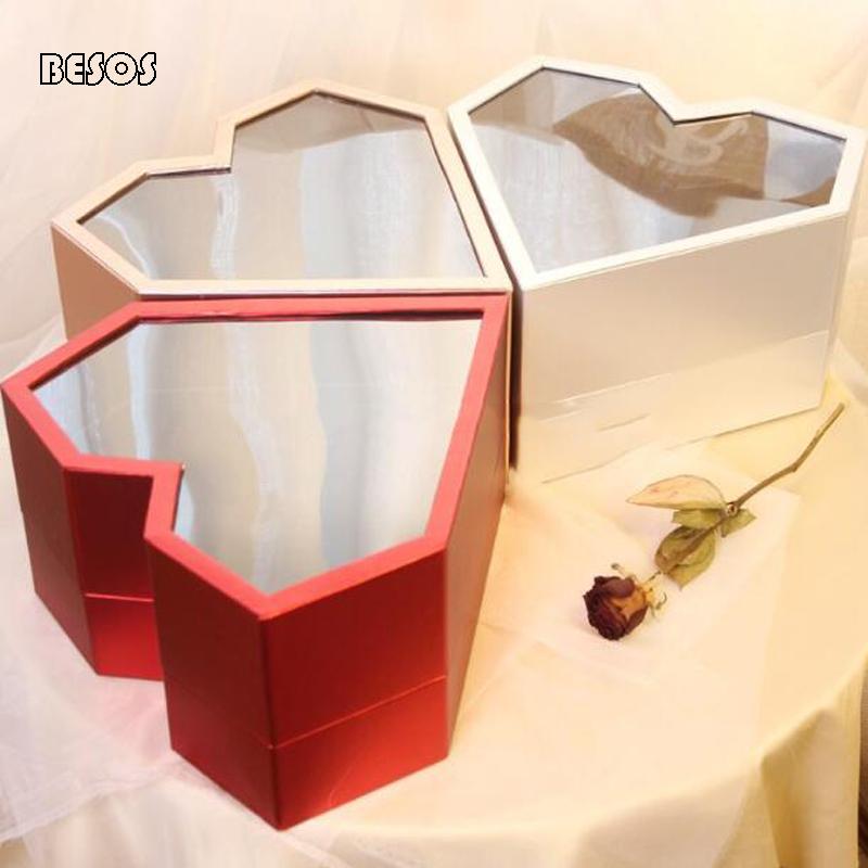 

Large 3d Gold Silver Gray Embossing Diamond Heart Shape Transparent Box Cover Gift Box Wedding Party Flower Perfume Gift