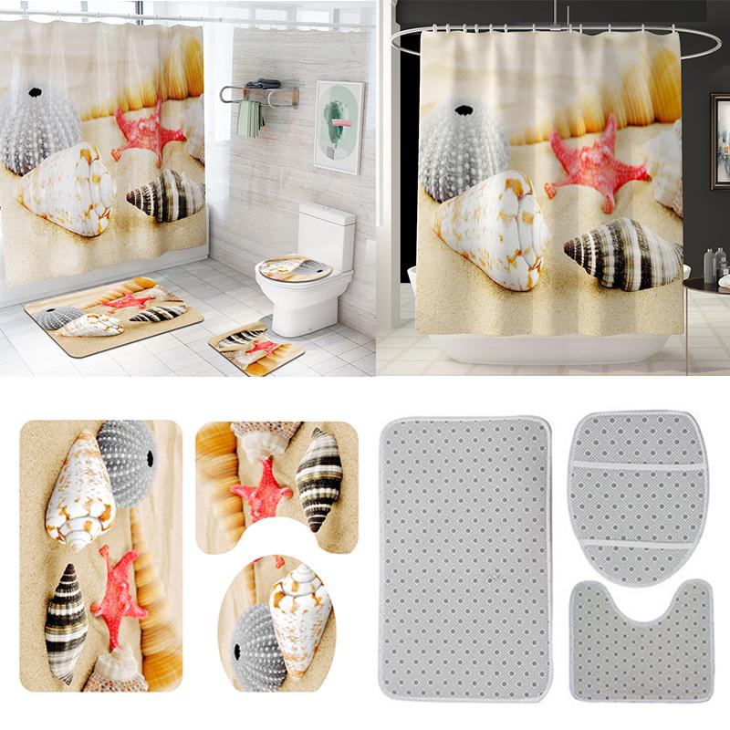 

Bath Accessory Set 2021 1/3/ 4 PCS 3D Digital Printing Waterproof Polyester Shower Curtain Bathroom Toilet Seat Cushion Home Decor