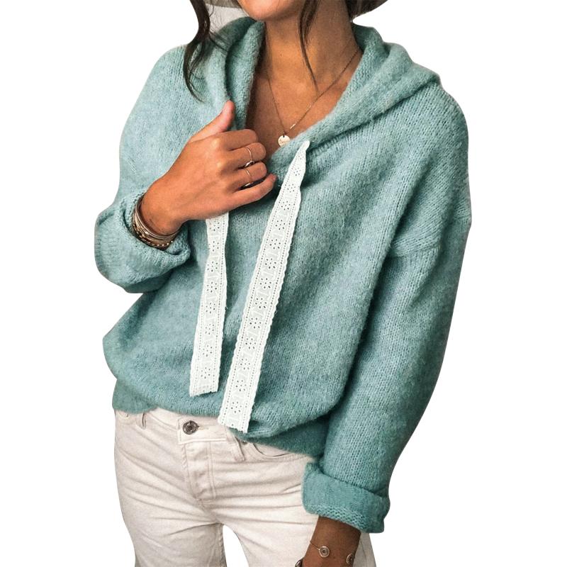 

Women Solid Hooded Sweatshirts Long Sleeve Lace up Female Fashion Casual Hoodies Top Autumn Streetwear Sweatshirts 2020 New, As pic