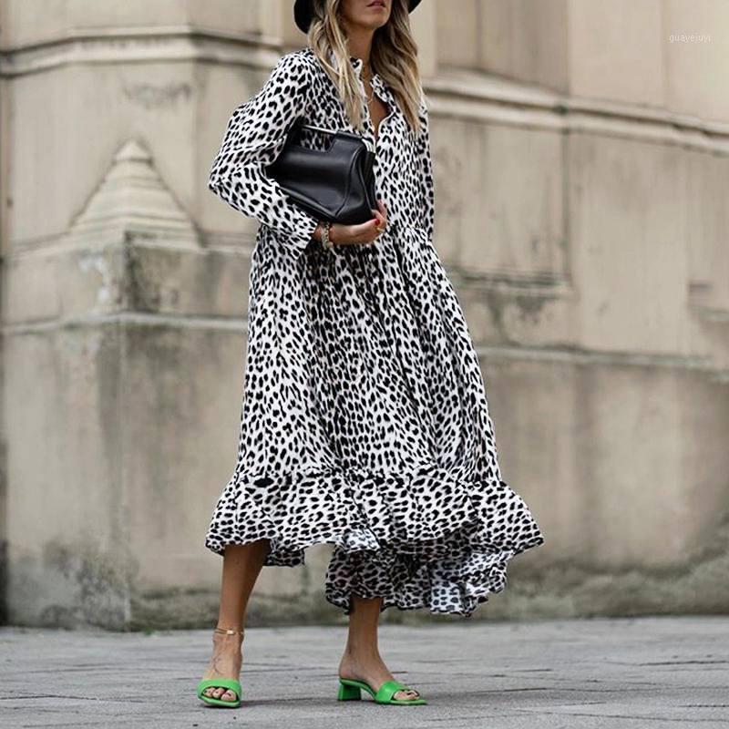 

Maternity Dress 2020 Autumn Vintage Long Sleeve Swing Leopard PartyLong Dress Casual Loose Vestidos Pregnancy Sundress1, Black