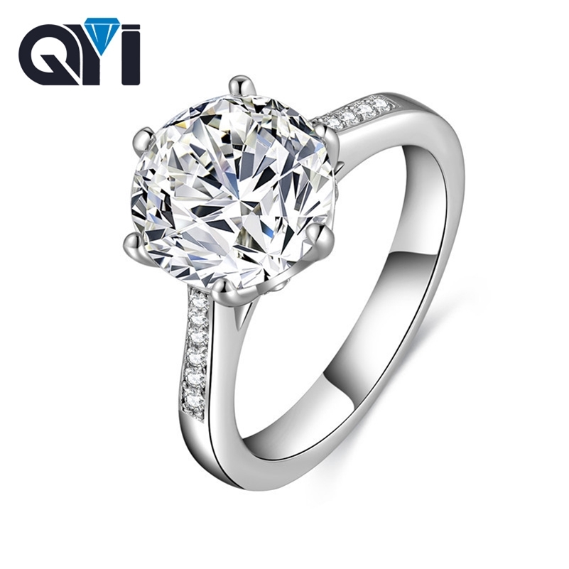 

QYI Luxury 4 ct Solitaire Engagement Rings Round Cut 6 Prong Sona Diamond 925 Sterling Silver Engagement Wedding Ring For Women 201218
