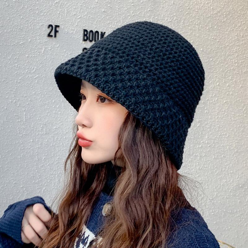 

Autumn Women's Wool Knitted Bucket Hats Fashion Winter Warm Folding Fisherman's Hat Casual All-match Knitting Caps, E829159