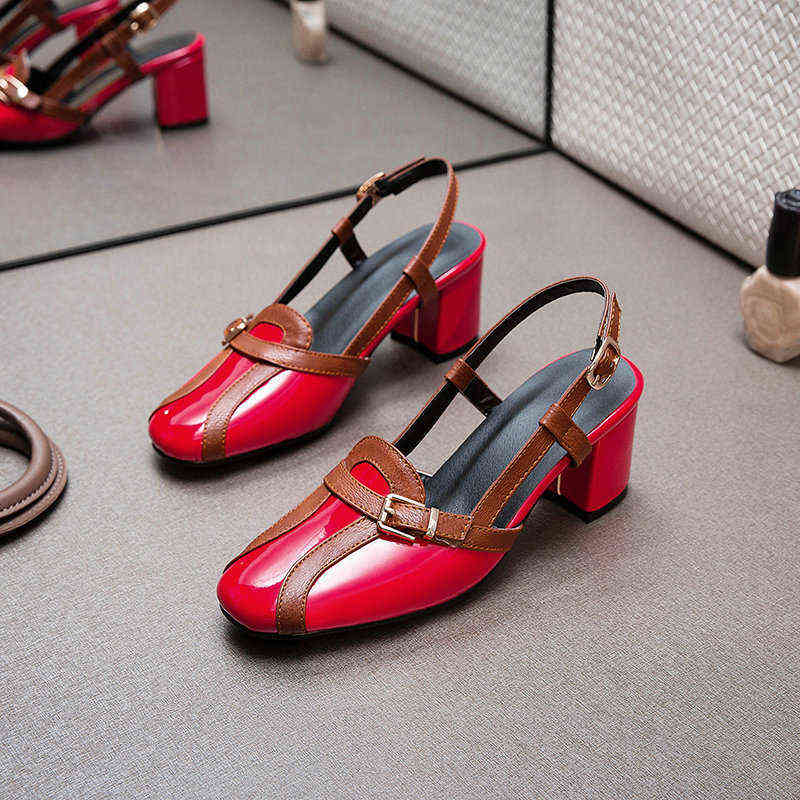 

head sandals thick high summer new buckle middle heels back space fashion sexy women's shoes, Red