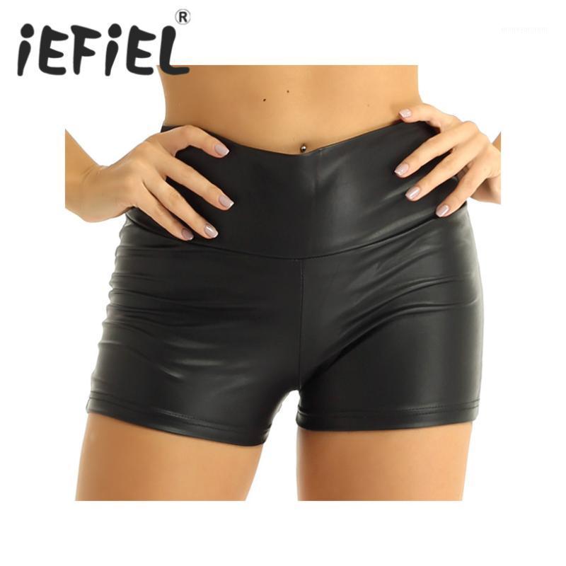 

Women Female Fashion Black Hot Shorts Wet Look Faux Leather High Waist Skinny Tummy Control Booty Shorts for Dancewear Clubwear1