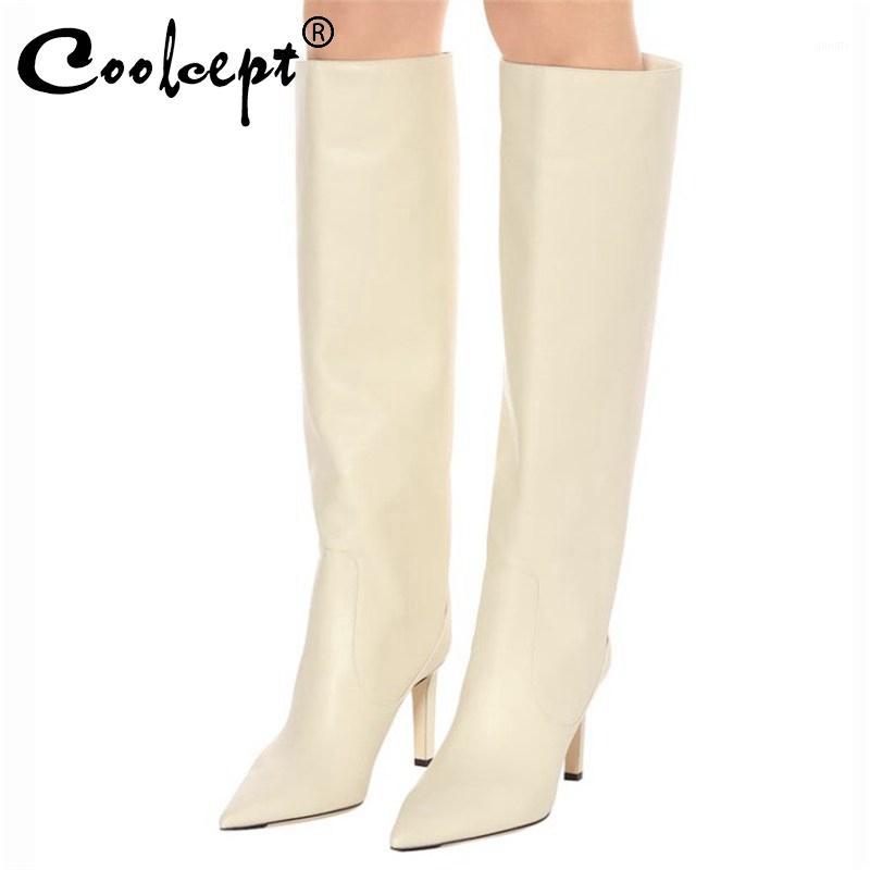 

Coolcept Winter Over The Knee Boots Pointed Toe Thin High Heel Solid Slip On Black Party Shoes Sexy Botas Feminino Size 33-451, Beige