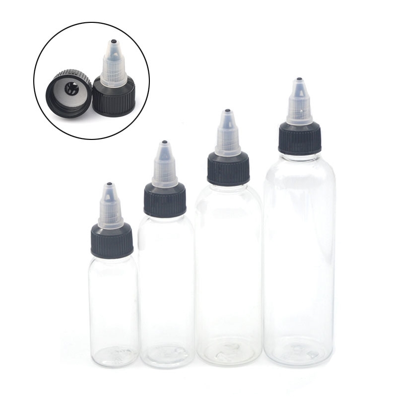 

50Pcs 30ml 60ml 100ml 120ml Plastic Empty Tattoo Ink Bottle Twist Top Black Cap Transparent Clear Bottle Tattooing Accessories T200819