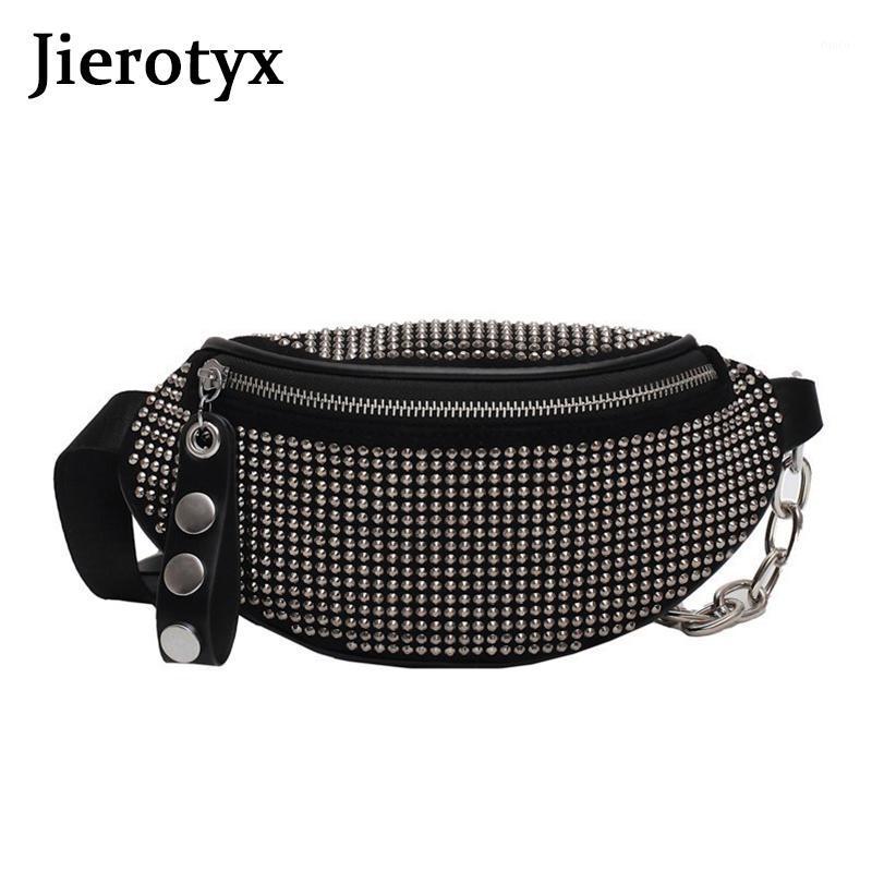 

JIEROTYX Fashion Luxury Women Waist Packs Waist Bag Rhinestone Fanny Pack Purse Female Chest Pack Travel Belt Bag1, Black
